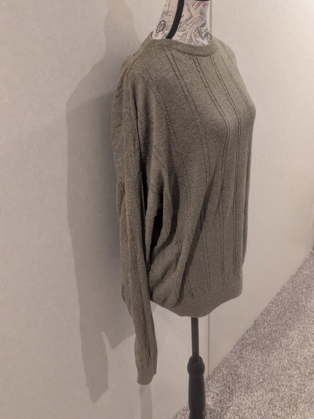 International Waters 100% Cotton Cable Ribbed Knit Crewneck Sweater XL Khaki Oli - Picture 2 of 8
